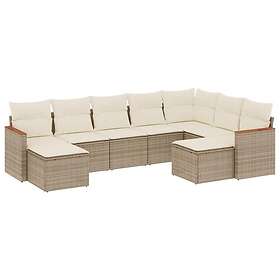 vidaXL Soffgrupp för trädgården med dynor 9 delar beige konstrotting 3258943