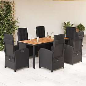 vidaXL Matgrupp för trädgården med dynor 7 delar svart konstrotting 3212236