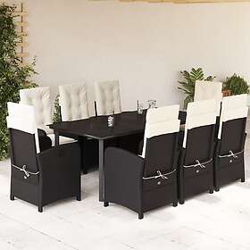 vidaXL Matgrupp för trädgården med dynor 9 delar svart konstrottning 3212309