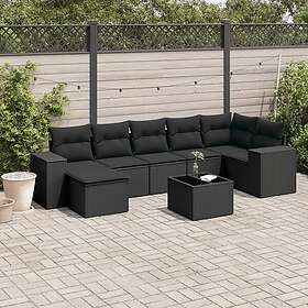vidaXL Loungegrupp för trädgården med dynor 8 delar svart konstrotting 3255222