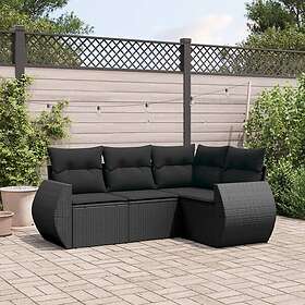 vidaXL Soffgrupp för trädgård med dynor 4 delar svart konstrotting 3253642