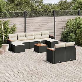 vidaXL Loungegrupp 10 delar med svarta dynor konstrotting 3258808