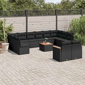 vidaXL Loungegrupp för trädgården m dynor 13 delar svart konstrotting 3258849