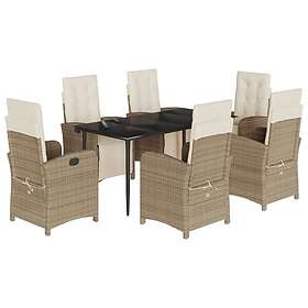 vidaXL Matgrupp för trädgården med dynor 7 delar beige konstrotting 3212574