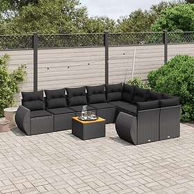 vidaXL Loungegrupp 10 delar med svarta dynor konstrotting 3257490