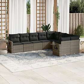 vidaXL Loungegrupp för trädgården m dynor 9 delar grå konstrotting 3252977