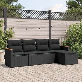 vidaXL Loungegrupp för trädgården med dynor 5 delar svart konstrotting 3225915