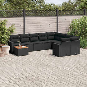 vidaXL Loungegrupp 10 delar med svarta dynor konstrotting 3256615