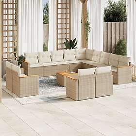 vidaXL Soffgrupp för trädgården 14 delar med dynor beige konstrotting 3226534