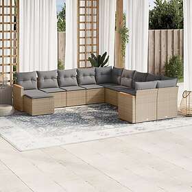 vidaXL Loungegrupp för trädgården m. dynor 11 delar beige konstrotting 3258972
