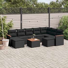 vidaXL Loungegrupp 10 delar med svarta dynor konstrotting 3258947
