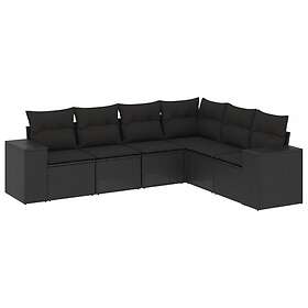 vidaXL Loungegrupp med dynor 6 delar svart konstrotting 3222604