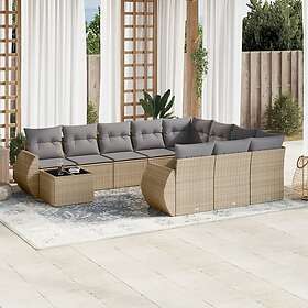 vidaXL Loungegrupp för trädgården m. dynor 11 delar beige konstrotting 3254266