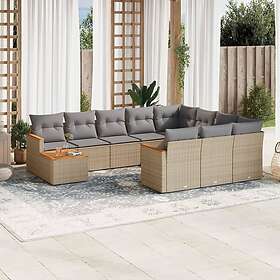 vidaXL Loungegrupp för trädgården m. dynor 11 delar beige konstrotting 3258769