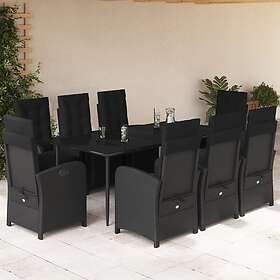 vidaXL Matgrupp för trädgården med dynor 9 delar svart konstrottning 3212534