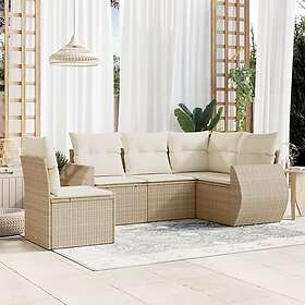 vidaXL Soffgrupp för trädgården med dynor 5 delar beige konstrotting 3253705