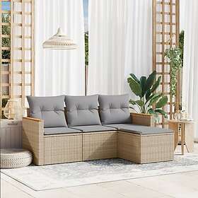 vidaXL Soffgrupp för trädgård med dynor 4 delar mixbeige konstrotting 3225905