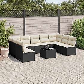 vidaXL Loungegrupp 10 delar med svarta dynor konstrotting 3249915