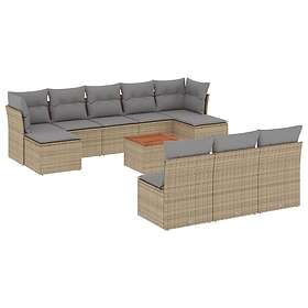 vidaXL Loungegrupp för trädgården m. dynor 11 delar beige konstrotting 3223868
