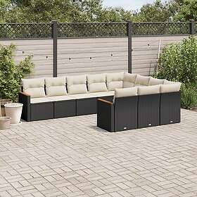 vidaXL Loungegrupp 10 delar med svarta dynor konstrotting 3226336