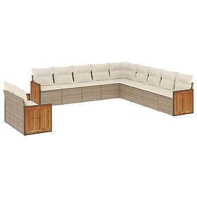 vidaXL Loungegrupp för trädgården m. dynor 11 delar beige konstrotting 3260210