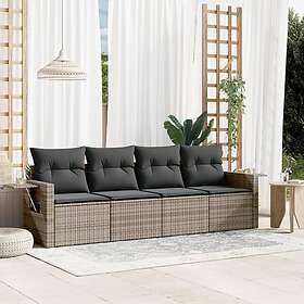 vidaXL Trädgårdssoffset med dynor 4 delar konstrotting grå 3252217