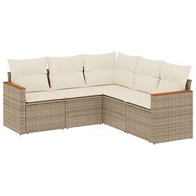vidaXL Soffgrupp för trädgården med dynor 5 delar beige konstrotting 3258362