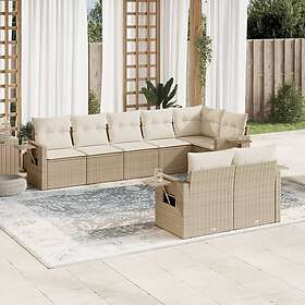 vidaXL Matgrupp för trädgården med dynor 8 delar beige konstrotting 3252755