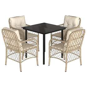 vidaXL Matgrupp för trädgården med dynor 5 delar beige konstrotting 3212146