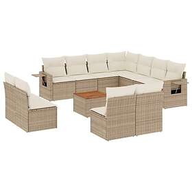 vidaXL Soffgrupp för trädgården 12 delar med dynor beige konstrotting 3256954