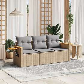 vidaXL Soffgrupp för trädgården 3 delar med dynor beige konstrotting 3226598