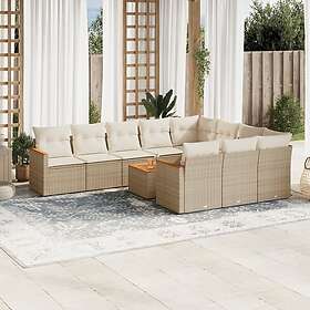 vidaXL Loungegrupp för trädgården m. dynor 11 delar beige konstrotting 3258747