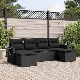 vidaXL Loungegrupp med dynor 6 delar svart konstrotting 3252852