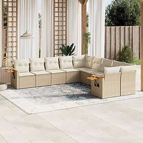vidaXL Soffgrupp för trädgård med dynor 10 delar beige konstrotting 3259594