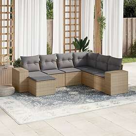 vidaXL Matgrupp för trädgården med dynor 7 delar beige konstrotting 3255236