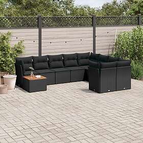 vidaXL Loungegrupp 10 delar med svarta dynor konstrotting 3256153