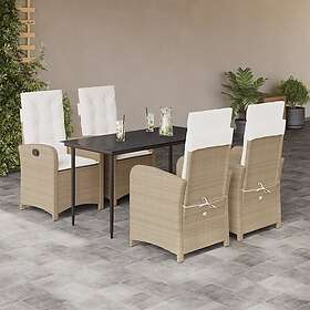 vidaXL Matgrupp för trädgården med dynor 5 delar beige konstrotting 3212373