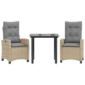 vidaXL Matgrupp för trädgården med dynor 3 delar mixbeige konstrotting 3212832