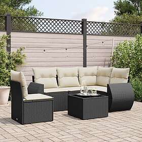vidaXL Loungegrupp med dynor 6 delar svart konstrotting 3221375