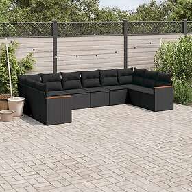 vidaXL Loungegrupp 10 delar med svarta dynor konstrotting 3226321