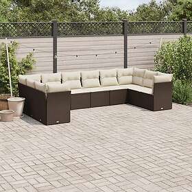 vidaXL Loungegrupp 10 delar med brun dynor konstrotting 3218203