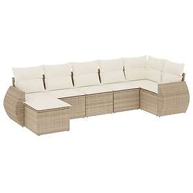 vidaXL Matgrupp för trädgården med dynor 7 delar beige konstrotting 3254015