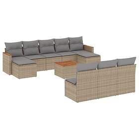 vidaXL Loungegrupp för trädgården m. dynor 11 delar beige konstrotting 3258797