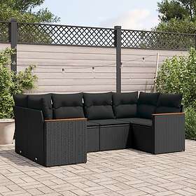 vidaXL Loungegrupp med dynor 6 delar svart konstrotting 3258660