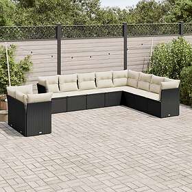 vidaXL Loungegrupp 10 delar med svarta dynor konstrotting 3249695