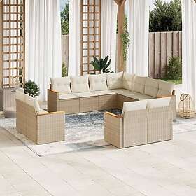 vidaXL Loungegrupp för trädgården m. dynor 11 delar beige konstrotting 3258901