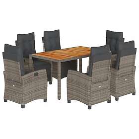 vidaXL Matgrupp för trädgården med dynor 7 delar grå konstrotting 3212915