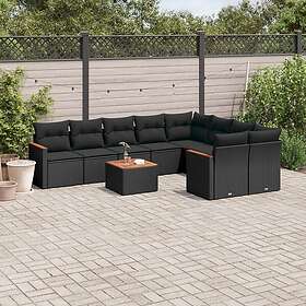 vidaXL Loungegrupp 10 delar med svarta dynor konstrotting 3258709