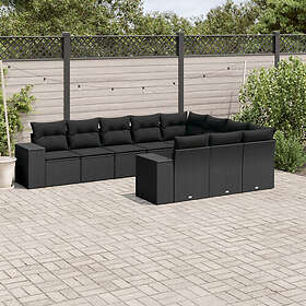 vidaXL Loungegrupp 10 delar med svarta dynor konstrotting 3255422