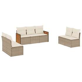 vidaXL Matgrupp för trädgården med dynor 7 delar beige konstrotting 3259958